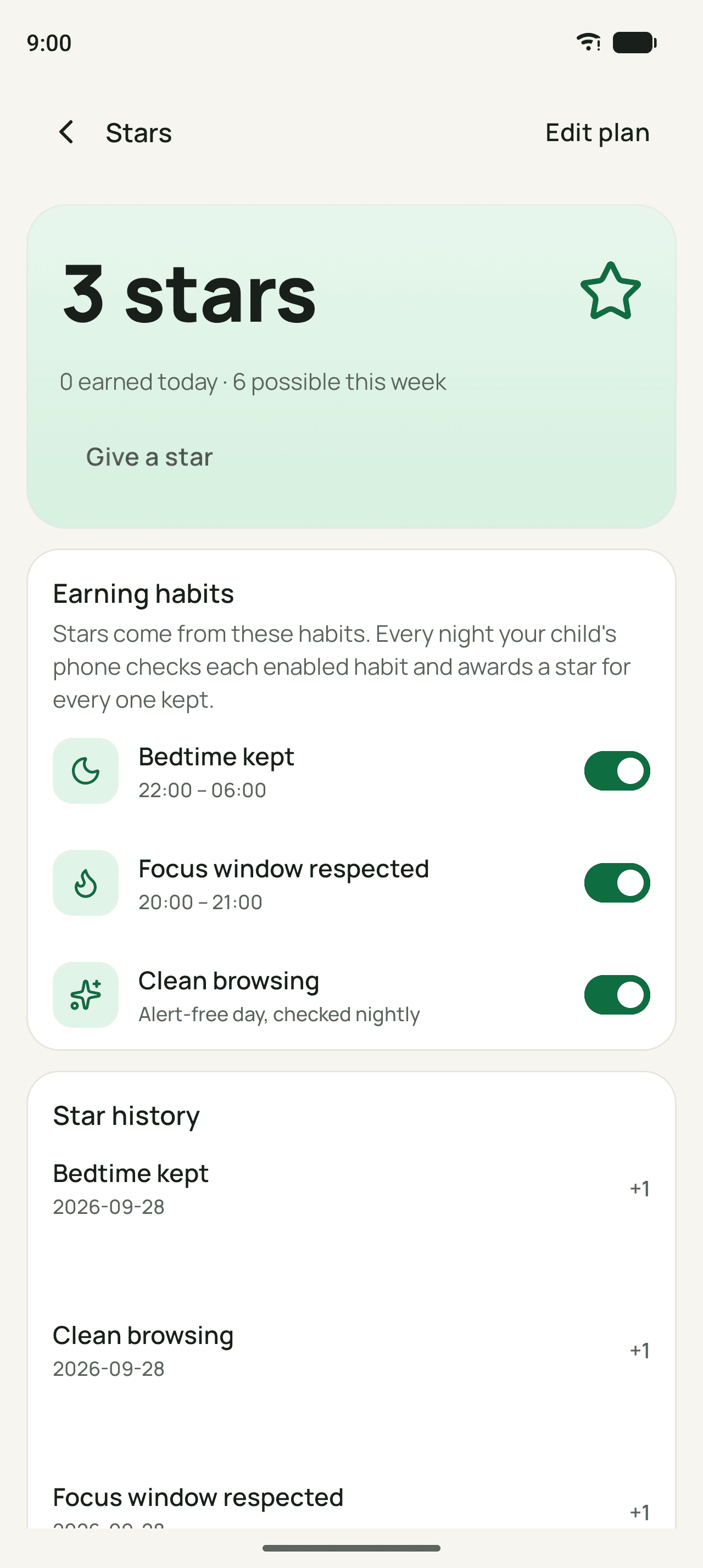 Wardenly parent app stars screen with earning habits